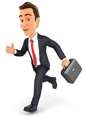 3d businessman running with briefcase, isolated white background © toonbundles