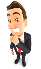 3d businessman silence gesture, isolated white background
