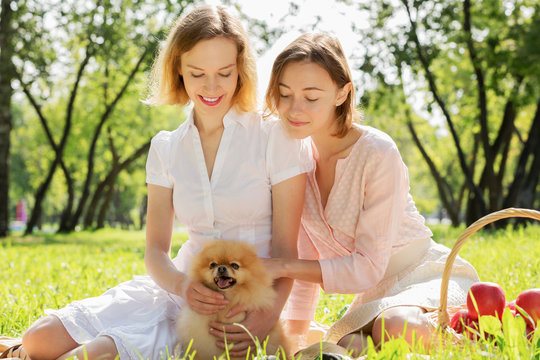 In park with loving pet