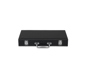 black leather briefcase on a white background
