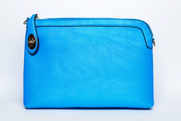 Blue leather clutch folder on a white background