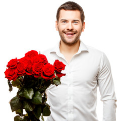 Young man carries flowers