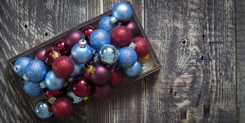 Box with Christmas tree decorations