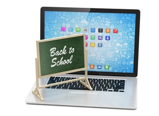 Laptop with chalkboard, back to school, online education concept