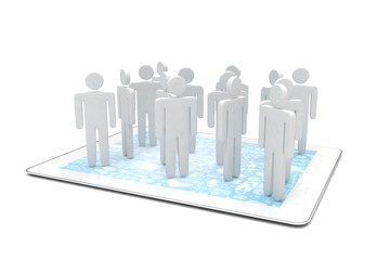 group of people figures on tablet PC, 3d render