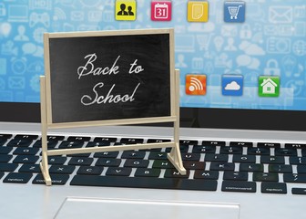 Laptop with chalkboard, back to school, online education concept