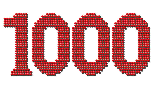 Thousand red round tokens representing number THOUSAND. Isolated vector illustration over white background.