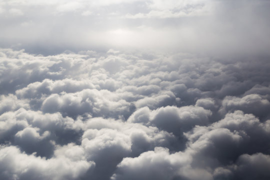 Fototapeta Fluffy storm clouds, aerial photography.