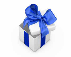 Open gift box with blue bow