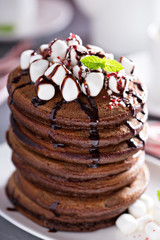 Chocolate mint christmas pancakes