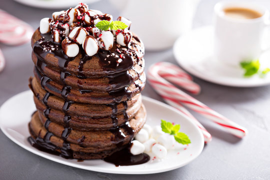 Chocolate mint christmas pancakes