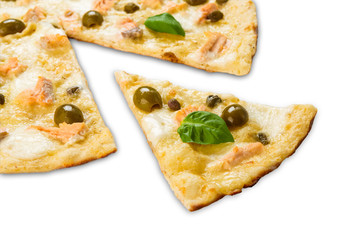 Delicious seafood pizza with olives