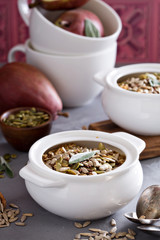 Baked oatmeal with pears and seeds