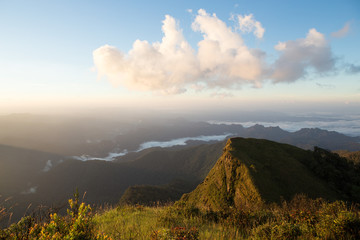 Sunrise view with clear sky on peak of mountain, Thailand