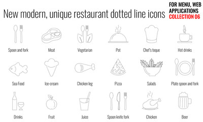Unique and modern restaurant dotted line icon set