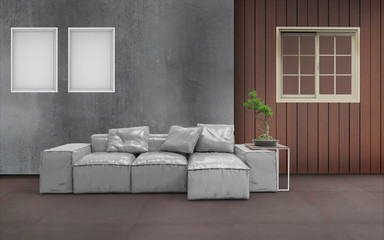 Computer Graphic Working and living room set modern And Sofa set modern New Year Decoration Style And Concept interior of home office / 3D render image classical composition
