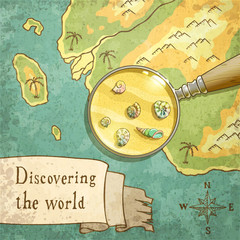 magnifier showing beautiful nature on the map, vector illustration, eps10.