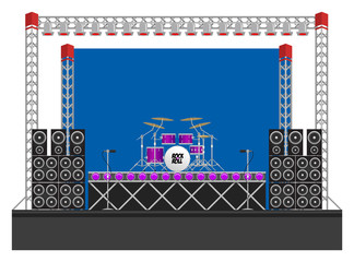 Big Concert Stage with Speakers and Drums