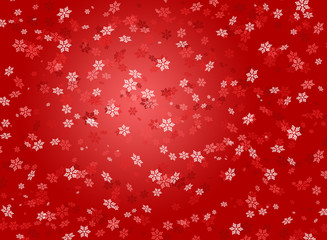 Snowflakes from dark red to white, on red background