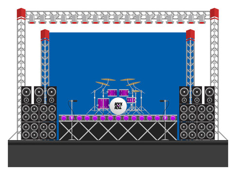 Big Concert Stage with Speakers and Drums