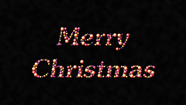 Merry Christmas text written with stylised christmas balls isolated on black background including selection path