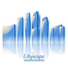 City skyscrapers background in blue colors. Cityscape conceptual illustration for construction and tourism business. Image can be used on advertising booklets, banners, presentations