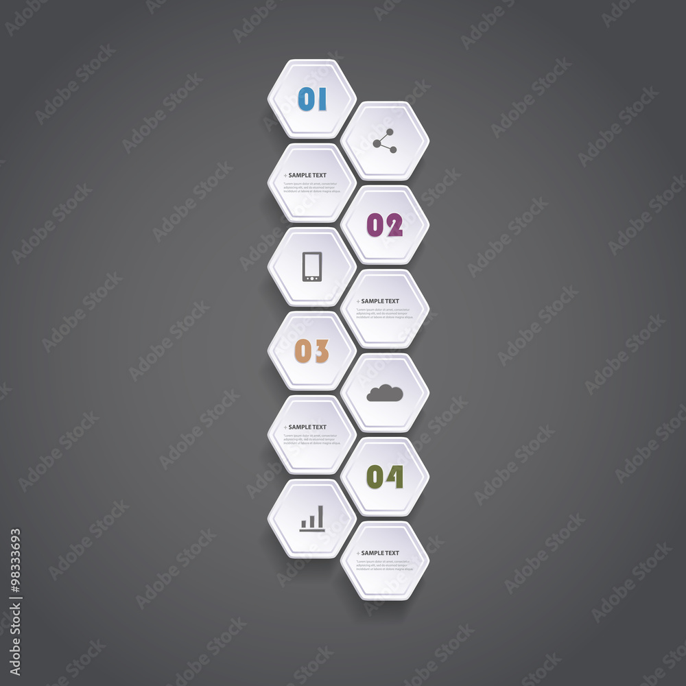 Poster infographic concept with hexagons - flow chart design - timeline