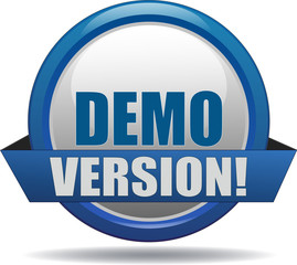 DEMO VERSION / realistic modern glossy 3D eps vector sign / icon in blue with a banderole