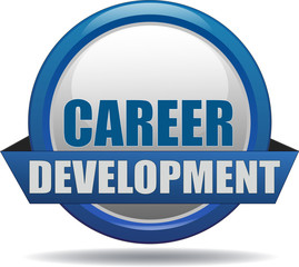 CAREER DEVELOPMENT / realistic modern glossy 3D eps vector sign / icon in blue with a banderole