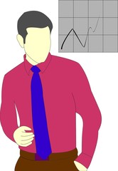 парень в рубашке и галстуке показывает график