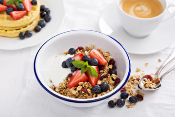 Granola with fresh berries in a bowl