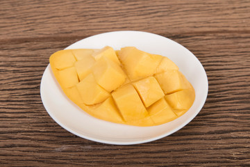Mango slice on wooden  background