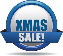 XMAS SALE / realistic modern glossy 3D eps vector sign / icon in blue with a banderole