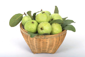 Fresh green guava fruit in the basket