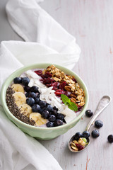 Smoothie bowl with chia, banana, blueberry