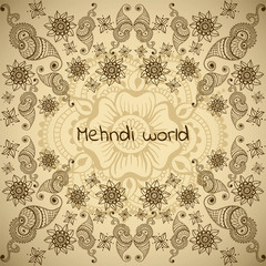 Vector background with floral ornament in indian style. Mehndi ornamental design