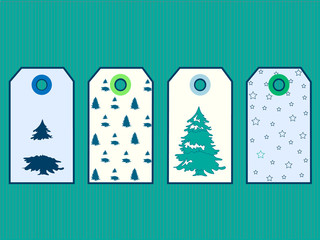 Set of Christmas stickers in the bright design.Tree, stars