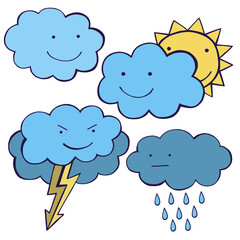 Clouds smiling. Cute Weather set vector image.