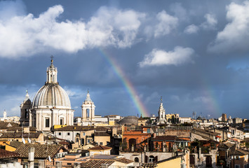 Fototapeta premium Rainbow over the roofs of Rome