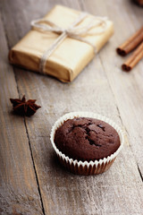 Chocolate muffin and gift box