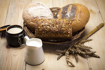 Fototapeta na wymiar Organic food with bread, rural concept