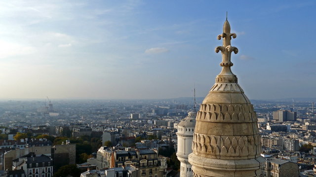 Rooftop and aerial view from Basilica Sacre Coeur, Paris, France. Panorama 4k.