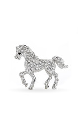 horse brooch with diamonds on a white background