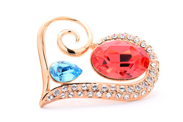 brooch in the form of heart on a white background