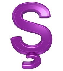 One letter from purple glass alphabet set, isolated on white. Computer generated 3D photo rendering.