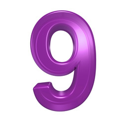 One digit from purple glass alphabet set, isolated on white. Computer generated 3D photo rendering.