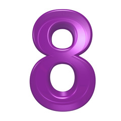One digit from purple glass alphabet set, isolated on white. Computer generated 3D photo rendering.