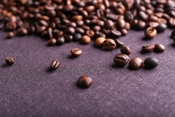 Roasted coffee grains, close-up