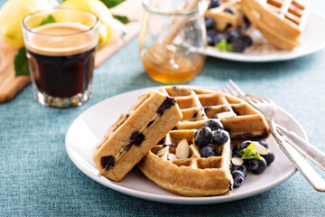 Lemon blueberry waffles with berries 