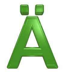 One letter from green glass alphabet set, isolated on white. Computer generated 3D photo rendering.